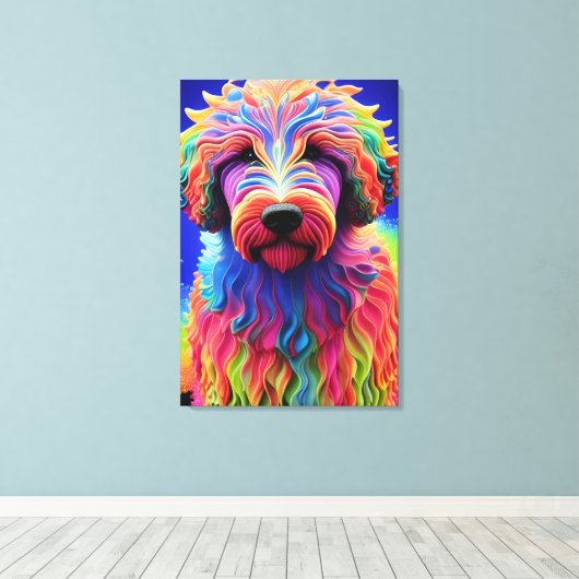 Kleurrijke Goldendoodle Dog Abstract Canvas Afdruk (Insitu (Houten vloer))