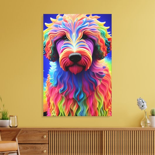 Kleurrijke Goldendoodle Feestelijk Vivid Abstract Canvas Afdruk (Insitu (Woonkamer))