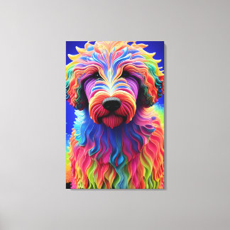 Kleurrijke Goldendoodle Feestelijk Vivid Abstract Canvas Afdruk