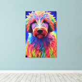 Kleurrijke Goldendoodle Hond Abstract Canvas Afdruk (Insitu (Houten vloer))