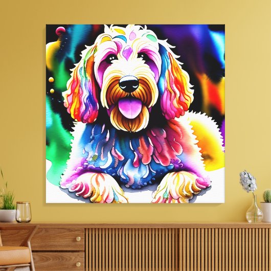 Kleurrijke Goldendoodle Schets Verpakt Canvas (Insitu (Woonkamer))