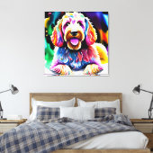 Kleurrijke Goldendoodle Schets Verpakt Canvas (Insitu (Slaapkamer))