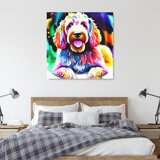 Kleurrijke Goldendoodle Schets Verpakt Canvas Afdruk (Insitu (Slaapkamer))