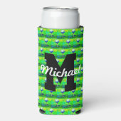 Kleurrijke golfpatroon Monogram T-shirt Off Naam S Seltzer Blikjeskoeler (Seltzer Voorkant)