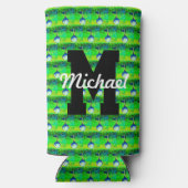 Kleurrijke golfpatroon Monogram T-shirt Off Naam S Seltzer Blikjeskoeler (Achterkant)