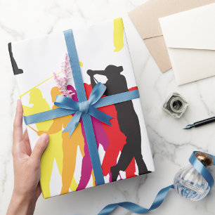 Kleurrijke Golfswing Silhouet Golfer Overzicht Cadeaupapier