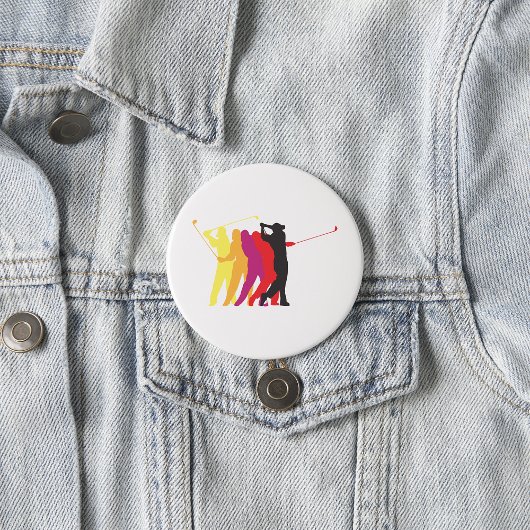 Kleurrijke Golfswing Silhouet Golfer Overzicht Ronde Button 7,6 Cm