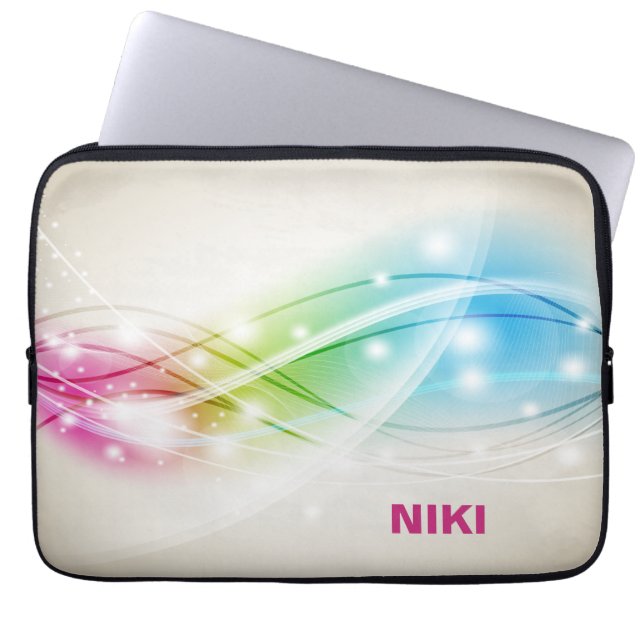 Kleurrijke golven beige achtergrond monogram laptop sleeve (Voorkant)