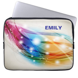 Kleurrijke golven beige achtergrond monogram laptop sleeve