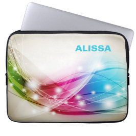 Kleurrijke golven beige achtergrond monogram laptop sleeve