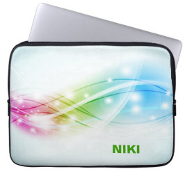 Kleurrijke golven blauwe achtergrond monogram laptop sleeve