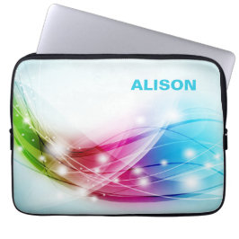 Kleurrijke golven blauwe achtergrond monogram laptop sleeve