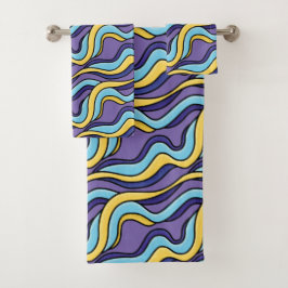 Kleurrijke golven Patroon Funky Retro Modern Abstr Bad Handdoek