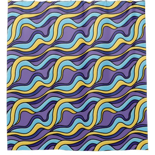 Kleurrijke golven Patroon Funky Retro Modern Abstr Douchegordijn (Voorkant)