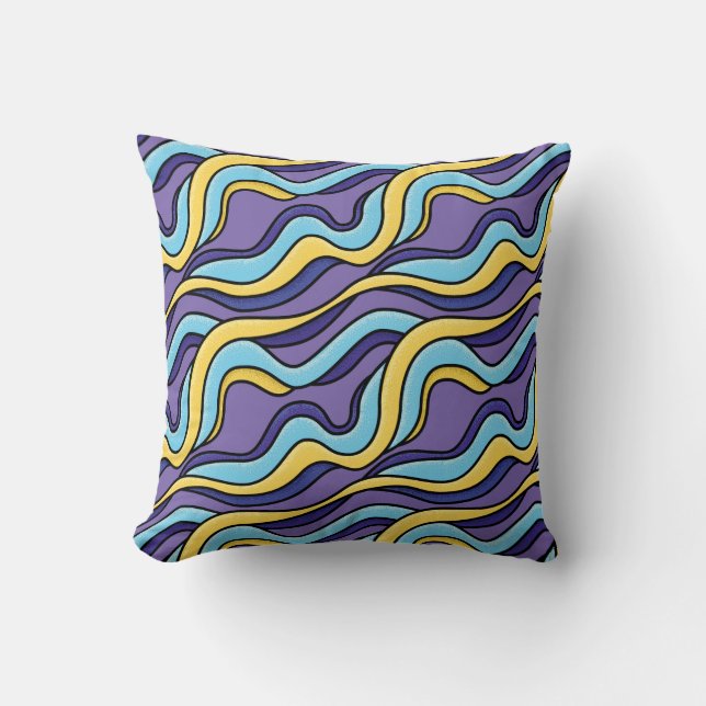 Kleurrijke golven Patroon Funky Retro Modern Abstr Kussen (Voorkant)