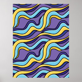Kleurrijke golven Patroon Funky Retro Modern Abstr Poster