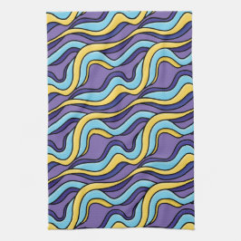 Kleurrijke golven Patroon Funky Retro Modern Abstr Theedoek