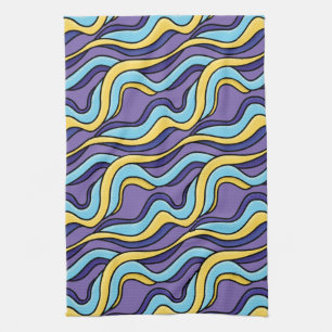 Kleurrijke golven Patroon Funky Retro Modern Abstr Theedoek