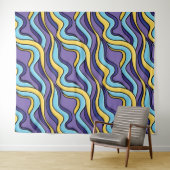 Kleurrijke golven Patroon Funky Retro Modern Abstr Wandkleed (In Situ (horizontaal))