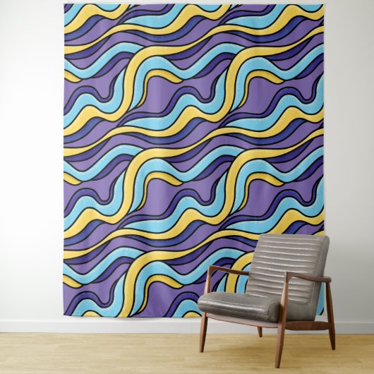 Kleurrijke golven Patroon Funky Retro Modern Abstr Wandkleed (In situ)