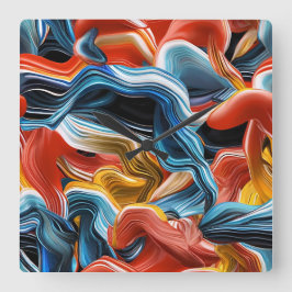 Kleurrijke golven Streams Blue Gold White Wall klo Vierkante Klok