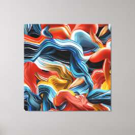Kleurrijke golven stromen Blauwe Oranje muur Kunst Canvas Afdruk
