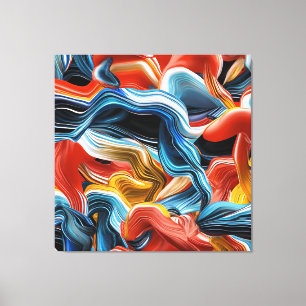 Kleurrijke golven stromen Blauwe Oranje muur Kunst Canvas Afdruk