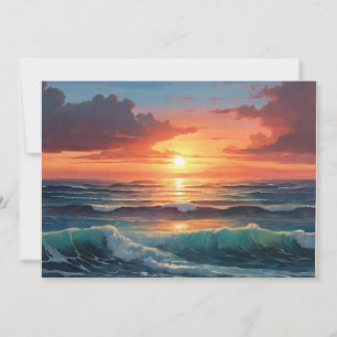 Kleurrijke golven wolken strand Oceaan Zonsonderga Feestdagenkaart