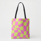 Kleurrijke golvende geblokte Heldere groene neon R Tote Bag (Voorkant)