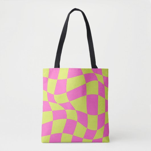 Kleurrijke golvende geblokte Heldere groene neon R Tote Bag (Voorkant)