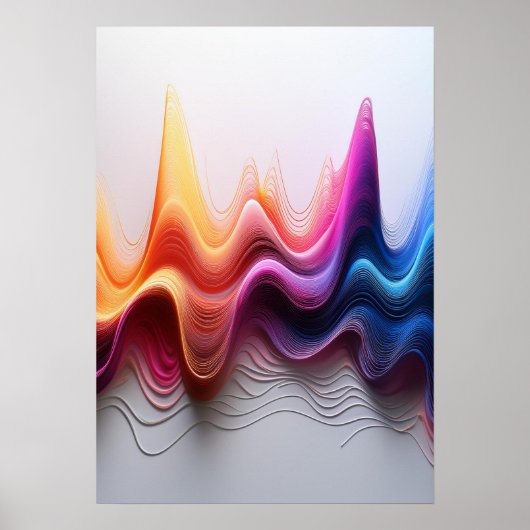 Kleurrijke Golvende Gradiënt Lijnen Abstracte Kuns Poster (Voorkant)
