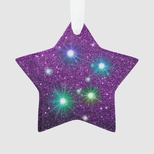 Kleurrijke gordelstars Paarse Faux Glitter Ornament (voorkant)