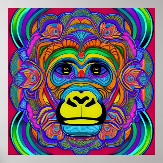 Kleurrijke Gorilla Mandala Uniek Interessant Poster (Voorkant)