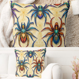 Kleurrijke Gothic Spider Patroon met webben op wit Kussen