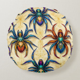 Kleurrijke Gothic Spider Patroon met webben op wit Rond Kussen