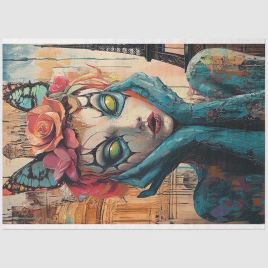 Kleurrijke Gotische Parijs Gargoyle Decoupage Tissuepapier (Voorkant)