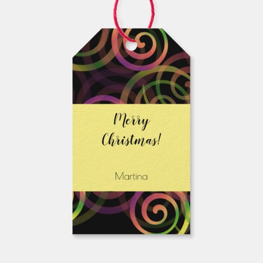 Kleurrijke Gotische Regenboog Kerst Patroon Cadeaulabel (Achterkant)