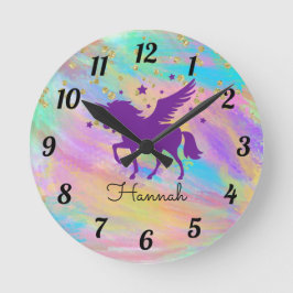 Kleurrijke goudbespikte Paarse Unicorn Ronde Klok