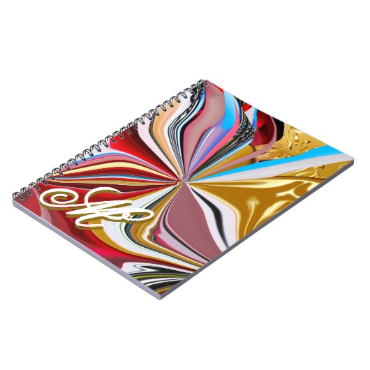 Kleurrijke gouden bloem monogram vloeibaar Abstrac Notitieboek (Linkerzijde)