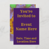 Kleurrijke Gouden en Paarse Fractale Verjaardag Kaart (Voorkant / Achterkant)