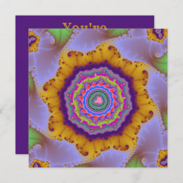 Kleurrijke Gouden en Paarse Fractale Verjaardag Kaart