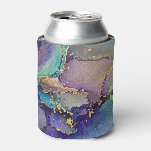 Kleurrijke Gouden Gemarmerde Abstracte Vloeibare A Blikjeskoeler (Blikje Voorkant)