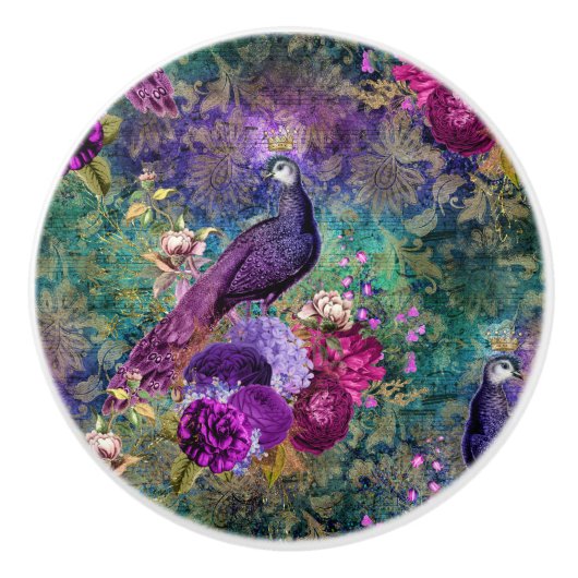 Kleurrijke gouden regenboog Peacock Keramische Knop (Voorkant)