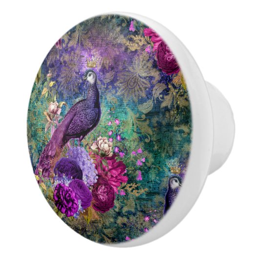 Kleurrijke gouden regenboog Peacock Keramische Knop (Rechts)