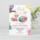 Kleurrijke Gouden Verf en Sip Volwassen Verjaardag Kaart (Staand voorkant)