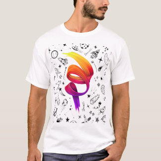 Kleurrijke Gradient Brush Art met Space Doodles T-shirt