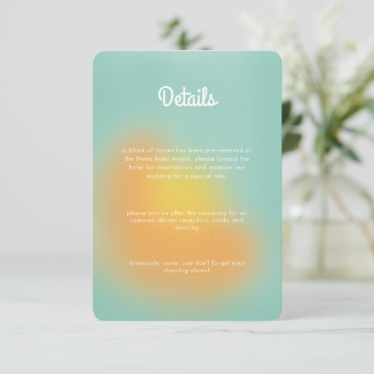 Kleurrijke Gradient Mint Oranje bruiloft Informatiekaartje (Staand voorkant)