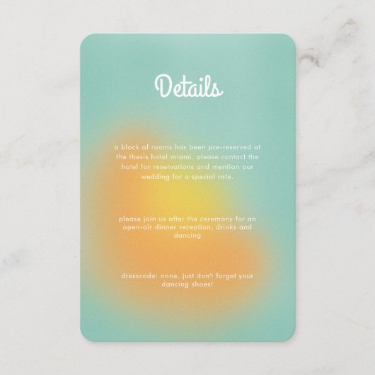 Kleurrijke Gradient Mint Oranje bruiloft Informatiekaartje (Voorkant)