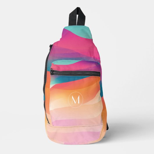 Kleurrijke gradiënt Modern Monogram Reizen Sling Bag (Voorkant)