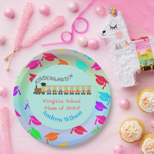 Kleurrijke Graduation Cap Afstuderen Train Papieren Bordje (Feest)